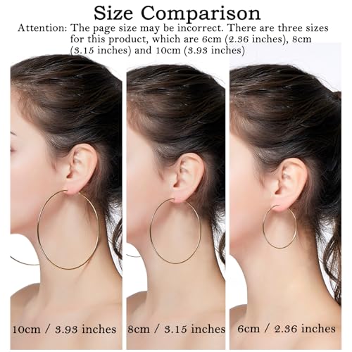 Hypoallergenic Big Hoop Earrings for Women Men - 10cm Lightweight Geometric Thin Circle Earrings, Nickel-Free Statement Ear Jewelry - color: Gold