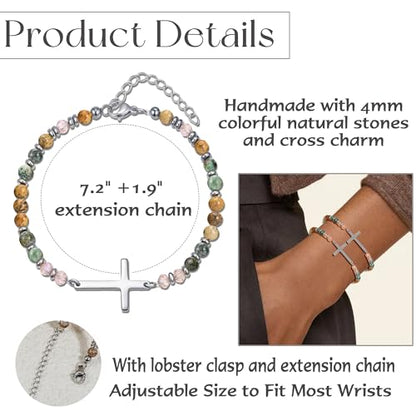 BROCC 9PCS Cross Christian Bracelets for Women | Christian Inspirational,Adjustable 4MM Beaded,Healing Natural Stone,Confirmation Baptism Easter Gifts - color: B
