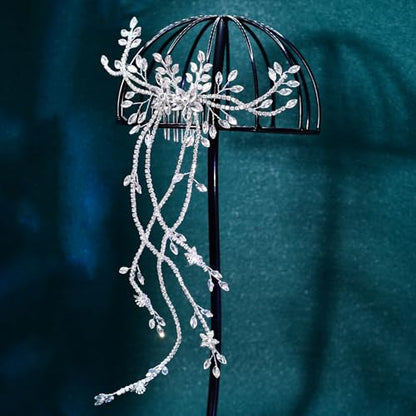 JHOO Rhinestone Hair Vine Comb, Bridal Wedding Hair Accessories,Silver Alloy Headpiece for Bridesmaids (Silver) - color: Silver