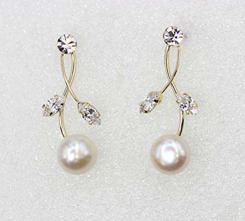 Faship Genuine Freshwater Pearls Floral Necklace Earrings Set | Premium CZ Crystal, Gorgeous, Sparkling - color: Clear/Gold-plated