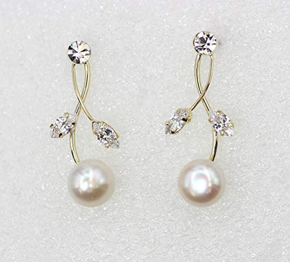 Faship Genuine Freshwater Pearls Floral Necklace Earrings Set | Premium CZ Crystal, Gorgeous, Sparkling - color: Clear/Gold-plated