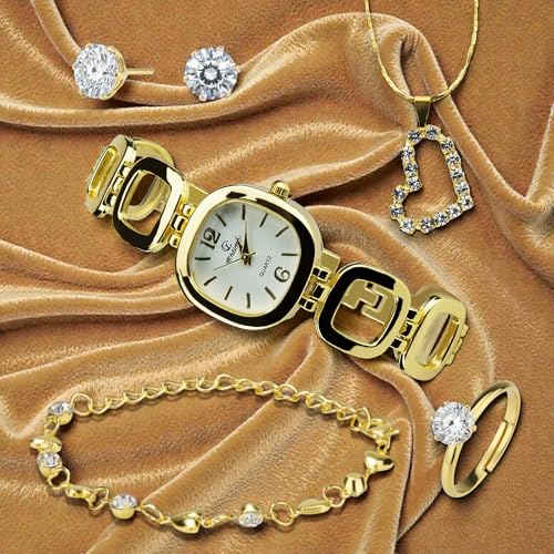 Gift Set Women's Watch gold- Jewelry set- Necklace-Ring- Earrings - Band