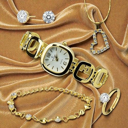 Gift Set Women's Watch gold- Jewelry set- Necklace-Ring- Earrings - Band