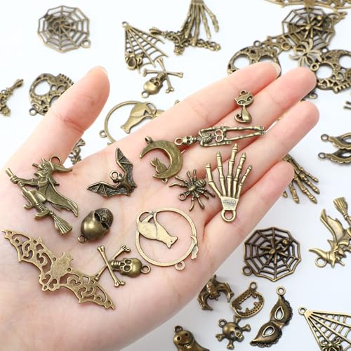 Hicarer 80 Pieces Antique Silver Pendants Gothic Charms Halloween Charms Pendants Jewelry Making Accessory for DIY Necklace Bracelet - style: Bat