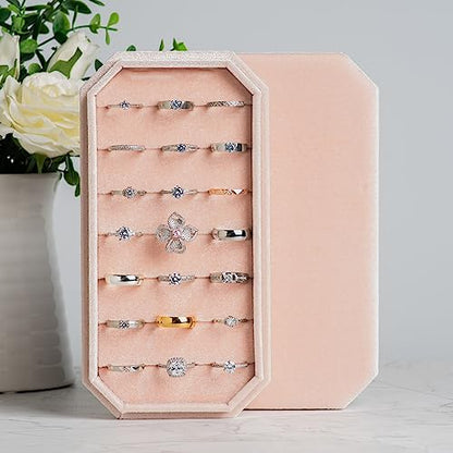 Velvet Ring Organizer Display Tray Jewelry Box Earring Holder Case | for Wedding Birthday Christmas Day (Light Pink) - color: Light Pink