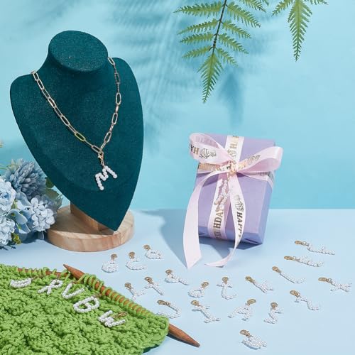 PH PandaHall 26pcs A~Z Pendants Imitated Pearl Charms Alphabet Letter Charms with Golden Alloy Lobster Claw Clasps for Jewelry Bracelet Necklace Making Shoes Deco DIY Crafting, 35~52mm