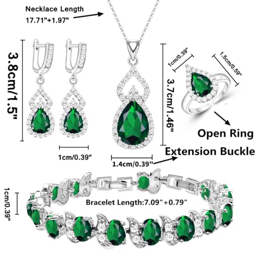 Wedding Jewelry Set for Women Gem Necklace Earrings Bracelet Luxury Jewelry Set Birthday Valentine's Day Mother's Day Christmas Prom Jewelry Gift - color: KKJ-4-Green