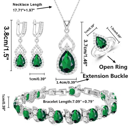 Wedding Jewelry Set for Women Gem Necklace Earrings Bracelet Luxury Jewelry Set Birthday Valentine's Day Mother's Day Christmas Prom Jewelry Gift - color: KKJ-4-Green