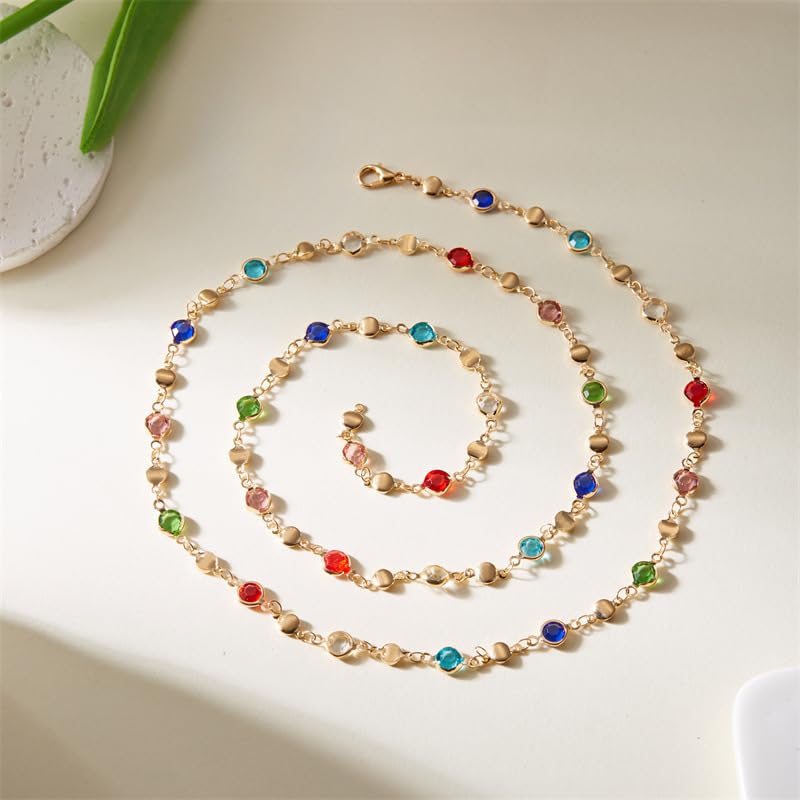Colorful Crystal Long Necklace for Women Dainty Boho Y-Shaped Color Bead Necklaces Sparkly Rhinestone Pendant Layered Gold Long Chain Choker Good Luck Trend Jewelry Gift Jewelry - color: Gold