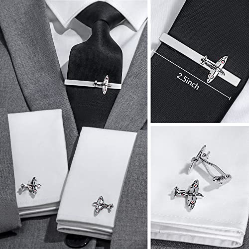 HAWSON 1.5/2inch Tie Clip for Men, Novelty Tie Clip for Men and Boys, Cufflinks and Tie Clip Set for Men - color: A-Airplane