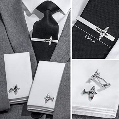 HAWSON 1.5/2inch Tie Clip for Men, Novelty Tie Clip for Men and Boys, Cufflinks and Tie Clip Set for Men - color: A-Airplane