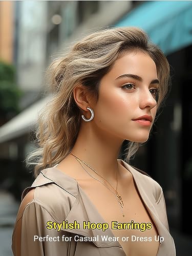 PROSTEEL Chunky Hoop Earrings for Women 14K Gold Plated/Black/Silver | 20/30/40/50/60/70/80mm Stainless Steel Thick Big Round Hoop with Waterproof and Non Tarnish Trendy Jewelry with Gift Box - color: 2. Silver, size: 30MM