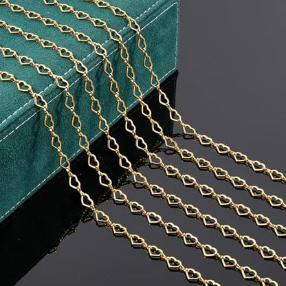 UMAOKANG 3 Meters Gold Plated Stainless Steel Chains for Jewelry Making Hollow Heart Chain Bulk on Spool with Jump Rings and Lobster Clasps - color: Heart Gold