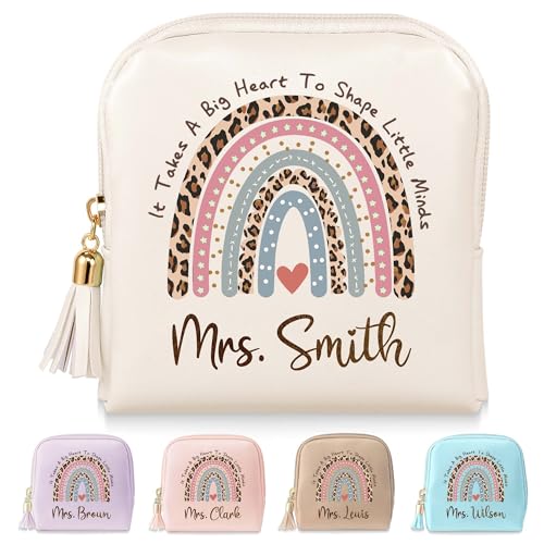 Back to School Teacher Gifts Custom Jewelry Travel Case with Name,Personalized Teacher Appreciation Gifts for Women Best Teacher Small Jewelry Box Leather Jewelry Bag Thank You Gifts - color: Rainbow