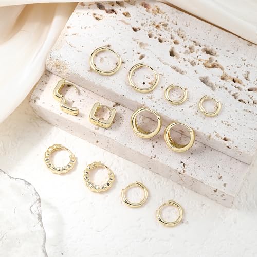 Wgoud Small Gold Hoop Earrings Set for Women, 6 Pairs 14K Gold Plated Hypoallergenic Lightweight Huggie Hoops Earrings, Trendy Cartilage Cubic Zirconia Earrings for Women Gifts. - color: 02Gold