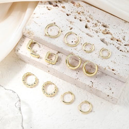 Wgoud Small Gold Hoop Earrings Set for Women, 6 Pairs 14K Gold Plated Hypoallergenic Lightweight Huggie Hoops Earrings, Trendy Cartilage Cubic Zirconia Earrings for Women Gifts. - color: 02Gold