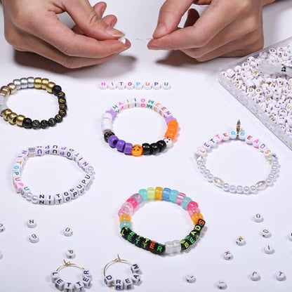 Acrylic Letter Beads Alphabet Gold Letter White Cube Beads for Friendship Bracelets and Gifts Souvenir Jewelry Making(7 * 4mm Round,1000pcs) - color: Gold White(Round)