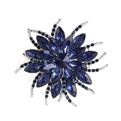 Rinestone Flower Brooch for Women Men Elegant Crystal Rose Flower Lapel Dress Brooches Pin Party Accessories Jewelry - style: Deep Blue