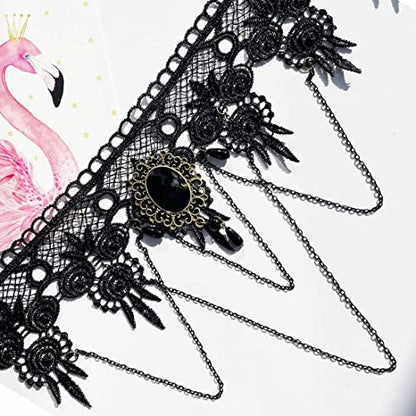 Black Sexy Lace Choker Necklaces Gothic Tassel Collar Choker Halloween Party Accessories for Women - color: Black necklace 1