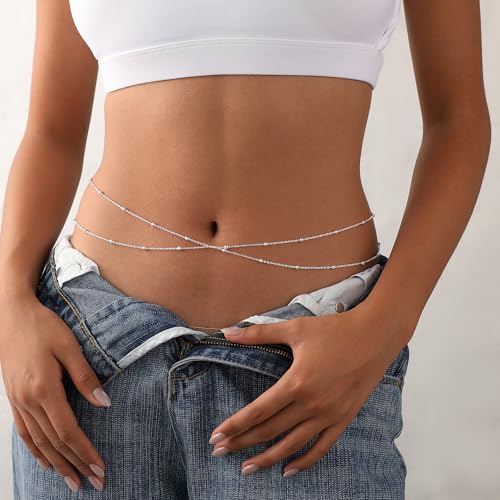 Waist Chain for Women 14K Gold/Silver Plated Body Chain Beads Link Belly Chains Belly Belt Waist Beads Chains Adjustable Sexy Bikini Body Jewelry Daily Belts Gifts for Women - style: Layered Beads-SL