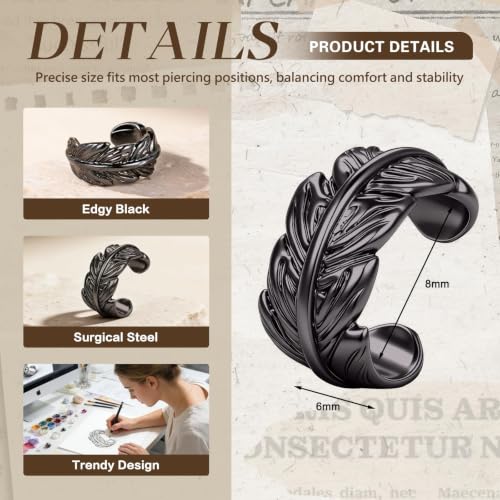 Gothic Clip On Ear Cuff Stainless Steel No Piercing Helix Cartilage | Hypoallergenic,Non Piercing Helix Cartilage,Gold Silver,Fake Earring,Lightweight,Punk Gothic Jewelry Gift Women Men - color: L3-Black Leaf Design