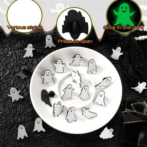 Liliaafar 36 Pieces Halloween Enamel Pins Set Grow in the Dark Halloween Lapel Pins Bulk for Backpacks Clothing Hat Bag Gifts - style: Ghost