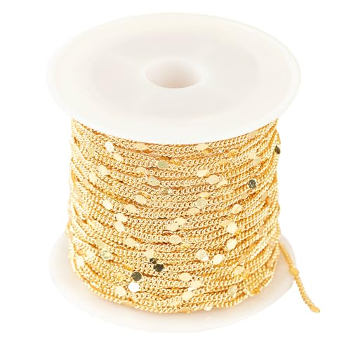 Jabogrii 32.8 Feet 18K Gold Plated Brass Jewelry Making Chains Bulk Roll | Flat Round Chain DIY Necklace Bracelet Chain for Jewelry Making - color: Flat Round Gold
