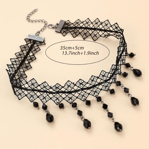 Gothic Lace Choker Vampire Necklace for Women,Black Lace Red Crystal Pendant Necklaces for Halloween,Goth Black Necklace Jewelry Witch Costume Vampire Accessories - style: Style-A2
