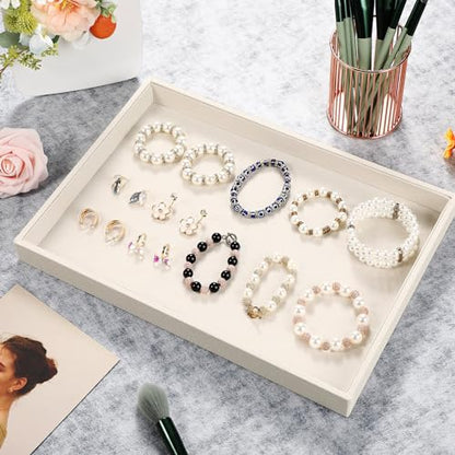 Quelay Stackable Jewelry Tray Jewelry Organizer Tray Showcase Display Empty Plate Bracelet Ring Earring Organizer - color: Beige