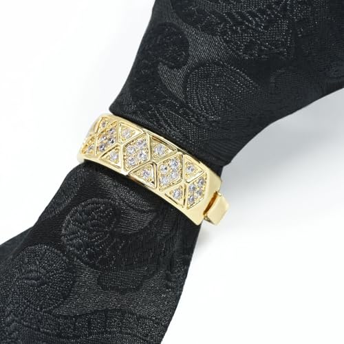 Sparkling Crystal Men's Neck Tie Ring Tie Clasp Necktie Clips Holder Tie Accessories with Box for Wedding Jewelry Gift - style: Gold Clips with Rhombus Pattern