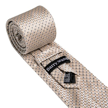YOHOWA Men Plaid/Striped Ties Clip Set Silk Necktie Pocket Square Cufflinks | Woven Classic,Formal/Casual Mens Tie,Pocket Square Cufflinks Set,Luxury,Business,Wedding,Party,Prom,Graduation - color: Champagne Gold