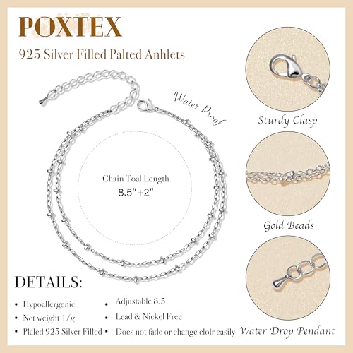 Gold/Sterling Silver Anklet Bracelets for Women Waterproof, Non Tarnish 925 Sterling Sliver Plated Heart Evileye Butterfly Charm, Dainty Summer Beach Anklets for Women, Beach Vacation Bikini Outfits for Her Mom - style: Contemporary