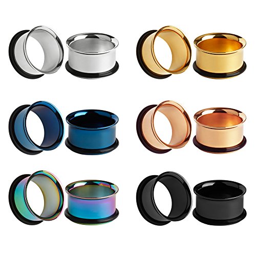 KUBOOZ 12pcs Set Colorful Stainless Steel O-ring Ear Plugs Tunnels Gauges Stretcher Piercings - style: Gauge:7/8"(22mm)
