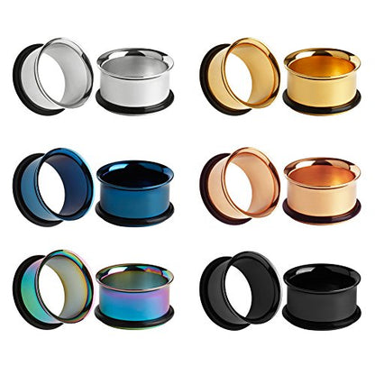 KUBOOZ 12pcs Set Colorful Stainless Steel O-ring Ear Plugs Tunnels Gauges Stretcher Piercings - style: Gauge:7/8"(22mm)