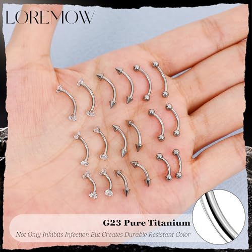 16G G23 Pure Titanium Eyebrow Piercing Jewelry for Women Men Small Curved Barbell Belly Ring Eyebrow Vertical Labret Lip Tongue Ring Rook Helix Conch Daith Earring Piercing Jewelry 6-10MM - color: Silver, size: 10MM-Relatively Long