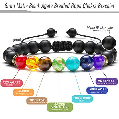 Men Women 8mm Lava Rock Beads Chakra Bracelet - color: Matte Black Agate-21004