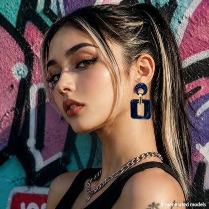 Retro Boho Hollow Square Earrings Lightweight Fashion Jewelry Casual Daily Wear Geometric Drop Earrings Party Acrylic Square Dangle Accessories - color: Blue