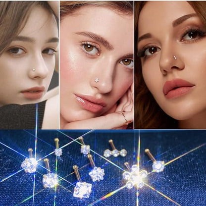 14k Gold Plated Nose Rings Studs for Women 316L Surgical Steel Nose Piercings 22g/20g/18g Gauges 1.5mm/2mm/2.5mm/3mm/3.5mm/4.5mm Sizes - color: 20g 9pcs S Silver Surgical Steel