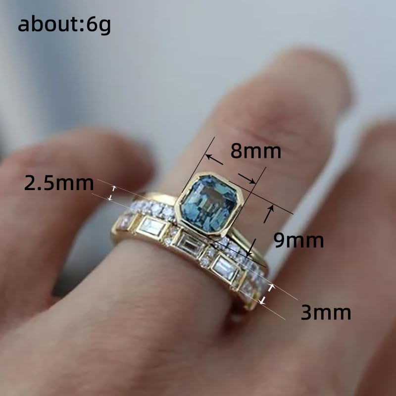 Metmejiao Gold Birthstone Rings for Women 14k Gold Plated Stacking Cubic Zirconia Thumb Ring Set of 3 Dainty Statement Band Engagement Rings Blue Sapphire Women's Bridal Rings 8 - size: 8