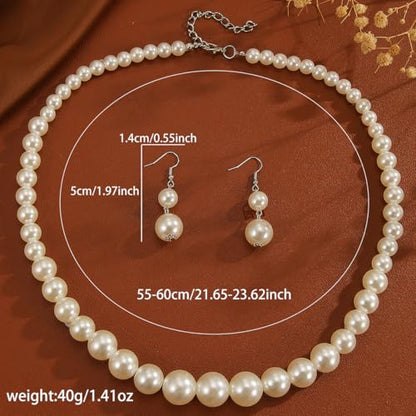 xuzhiyuan Fashion Classic Faux Pearl Red Carnelian Jewelry Set Necklace Earrings for Women - color: Red