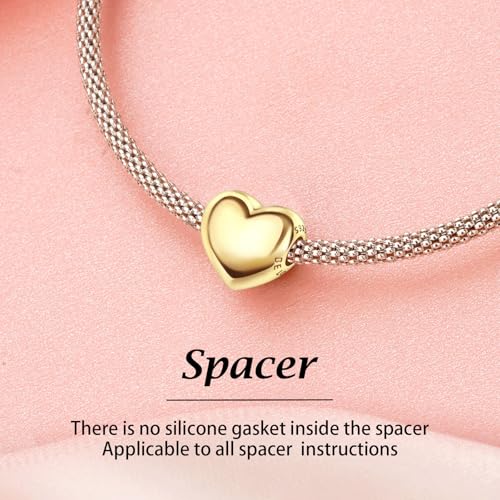 S925 Bead Pendant Charms for Bracelets Necklaces, Compatible with Pandora, Jewelry Making DIY - style: 2 PCS Small 14K Gold Plated Heart Spacers