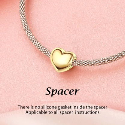 S925 Bead Pendant Charms for Bracelets Necklaces, Compatible with Pandora, Jewelry Making DIY - style: 2 PCS Small 14K Gold Plated Heart Spacers