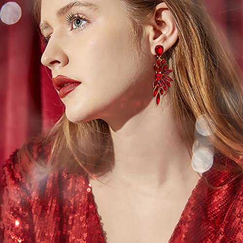 Women's Wedding Bridal Earrings Prom Dangle Earring | Shiny Crystal Teardrop Multi Marquise Cluster for Bride Bridesmaid Bling Jewelry Costume Party Accessories - color: 11-Ruby Color