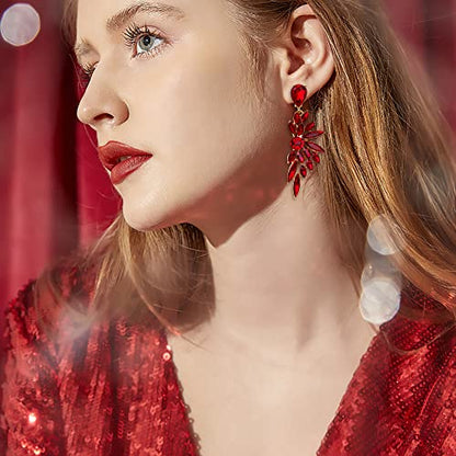 Women's Wedding Bridal Earrings Prom Dangle Earring | Shiny Crystal Teardrop Multi Marquise Cluster for Bride Bridesmaid Bling Jewelry Costume Party Accessories - color: 11-Ruby Color