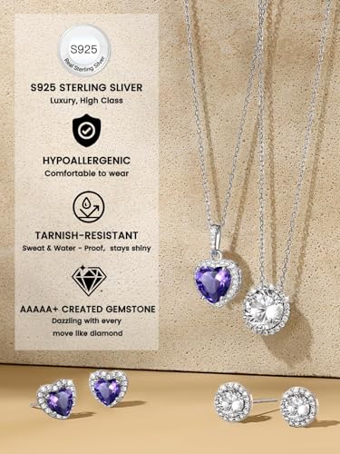 Bestyle Sparkling 925 Sterling Silver Birthstone Stud Earrings for Women, Heart/Round/Teardrop/Square Solitaire Diamond Studs Earrings, Great Birthday/Christmas Gifts - style: 02. Purple Amethyst-Feb.-heart