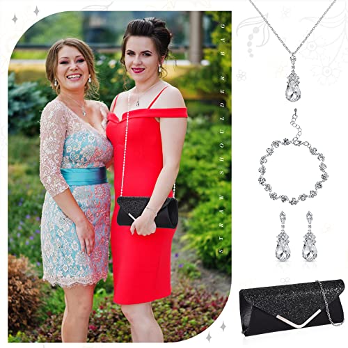 Jadive 4 Pcs Purse Rhinestone Jewelry Set Women Evening Purse