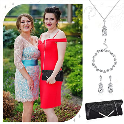 Jadive 4 Pcs Purse Rhinestone Jewelry Set Women Evening Purse