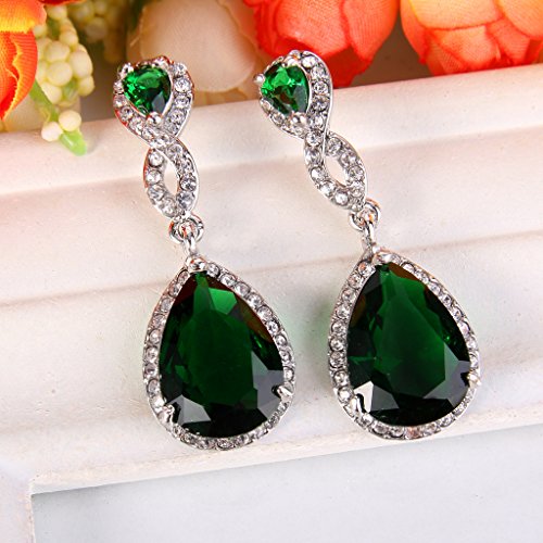 EVER FAITH Cubic Zirconia Wedding Earrings for Women Brides, Austrian Crystal Birthstone 8-Shape Infinity Bridal Dangle Earring - style: Pierced_Green Silver-Tone