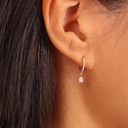 Freekiss 3 Pairs Hoop Earrings Set - Dainty Stud Dangle Cartilage for Women | Hypoallergenic Earrings, Cubic Zirconia Stackable Trendy Small Set Jewelry Gifts for Women - style: 3CZ Teardrop Set-gd