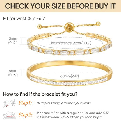 Stackable Gold Bracelets for Women - 2Pcs 18K Gold Plated Cubic Zirconia Bangle Bracelet Friendship Tennis Bracelet Stack Jewelry,Party Christmas Birthday Gift for Girlfriend Sister Wife Daughter - style: Gold Set_6